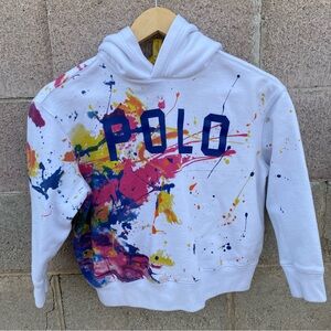 Polo Ralph Lauren Hoodie Youth Sz M (8-10) Splatter Paint Logo Graphic Girls